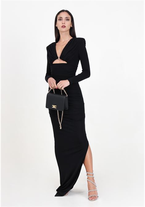 Black red carpet women's dress in draped jersey with cut out ELISABETTA FRANCHI | AB52942E2110
